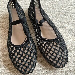 Loeffler Randall Leonie grosgrain-trimmed raffia Mary Jane ballet flats